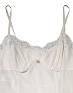 Dolce &amp; Gabbana White Lace Gold DG Logo Silk Dress Sleepwear