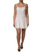 Dolce &amp; Gabbana White Lace Gold DG Logo Silk Dress Sleepwear