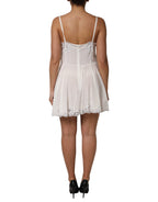 Dolce &amp; Gabbana White Lace Gold DG Logo Silk Dress Sleepwear