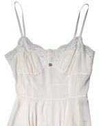 Dolce &amp; Gabbana White Lace Gold DG Logo Silk Dress Sleepwear
