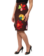Dolce &amp; Gabbana Brown Floral High Waist Side Slit Skirt