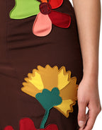 Dolce &amp; Gabbana Brown Floral High Waist Side Slit Skirt