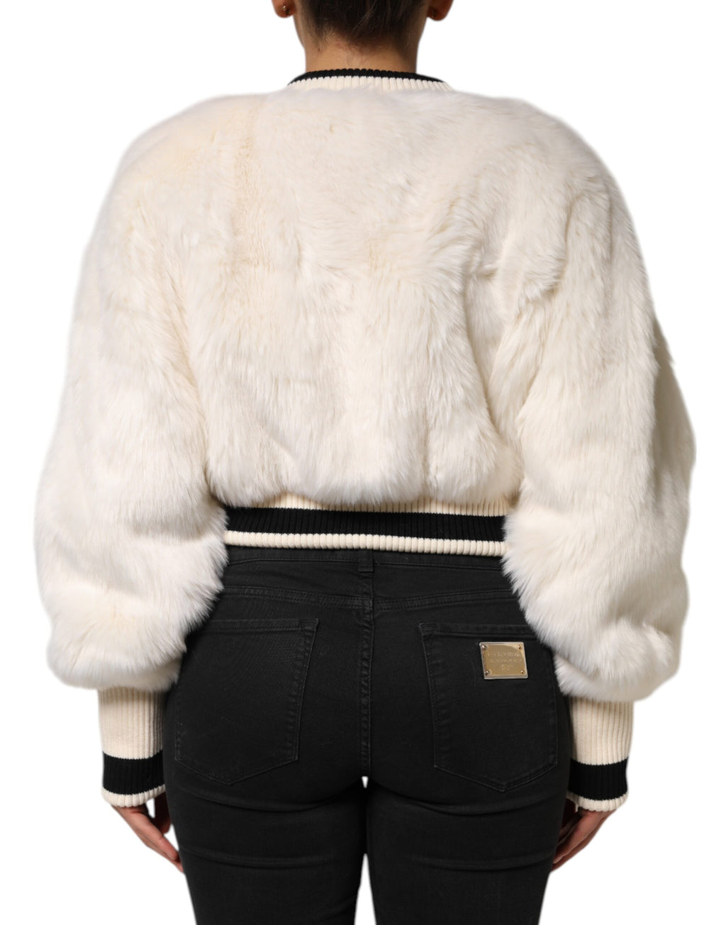 Dolce &amp; Gabbana White Cropped Faux Fur DG Sweatshirt Sweater