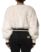 Dolce &amp; Gabbana White Cropped Faux Fur DG Sweatshirt Sweater