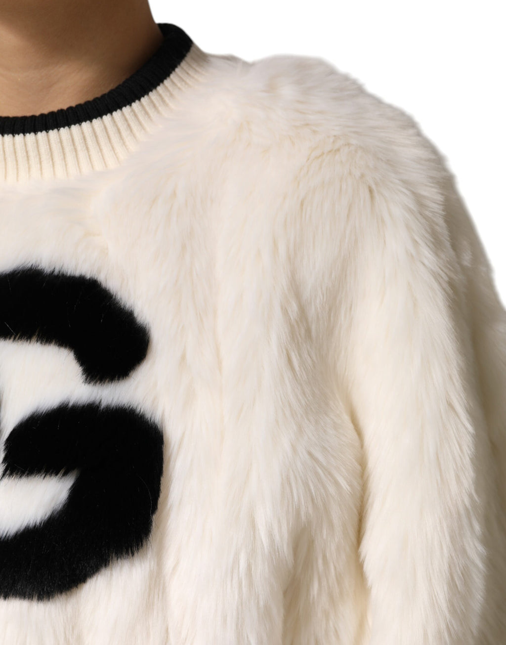 Dolce &amp; Gabbana White Cropped Faux Fur DG Sweatshirt Sweater