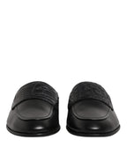 Dolce &amp; Gabbana Black Calfskin Leather Slip On Loafers Shoes