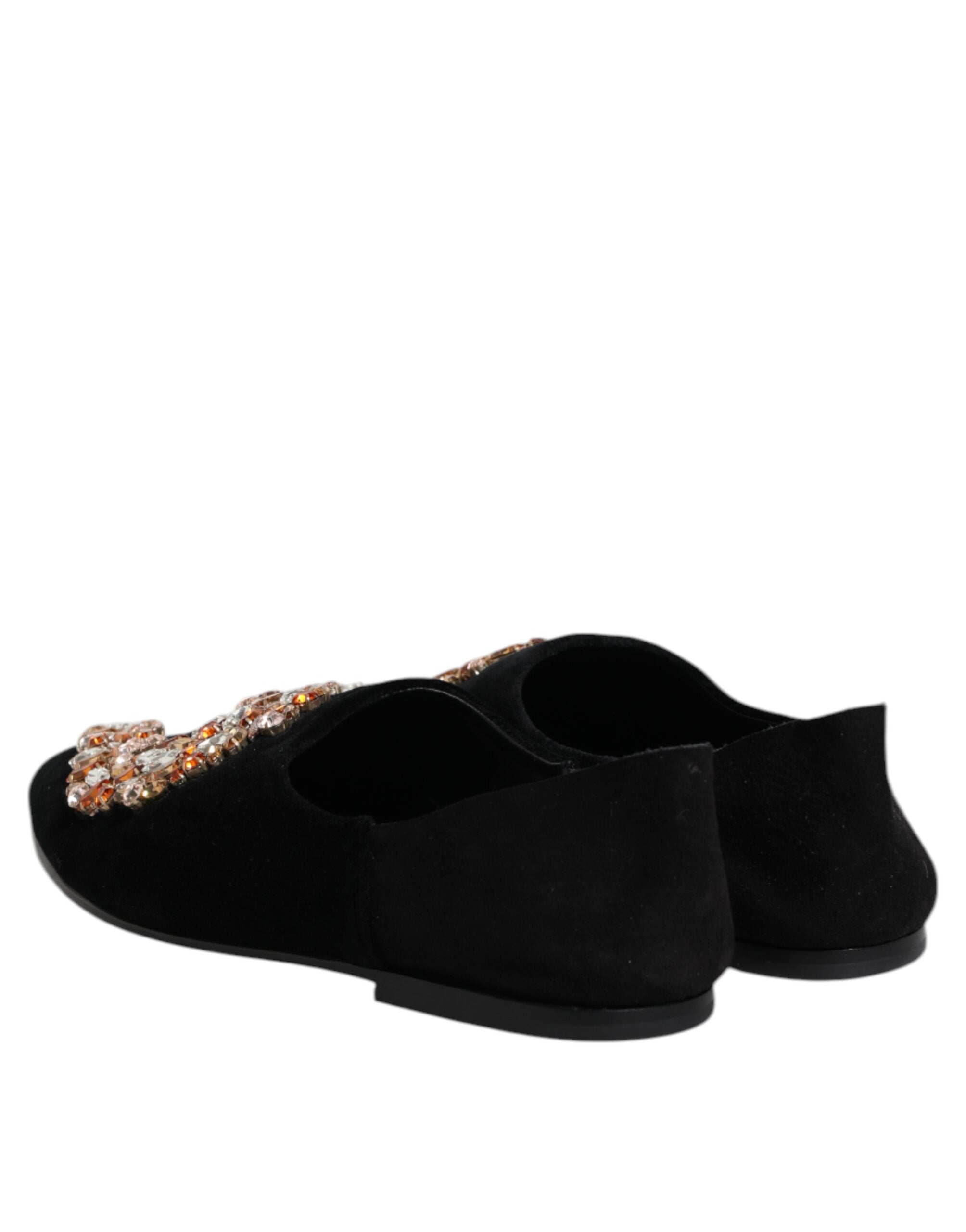 Dolce &amp; Gabbana Black Velvet Embellished Loafer Slip On Shoes