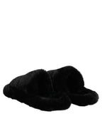 Dolce &amp; Gabbana Black Polyester Velvet Slides Slipper Shoes