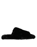 Dolce &amp; Gabbana Black Polyester Velvet Slides Slipper Shoes