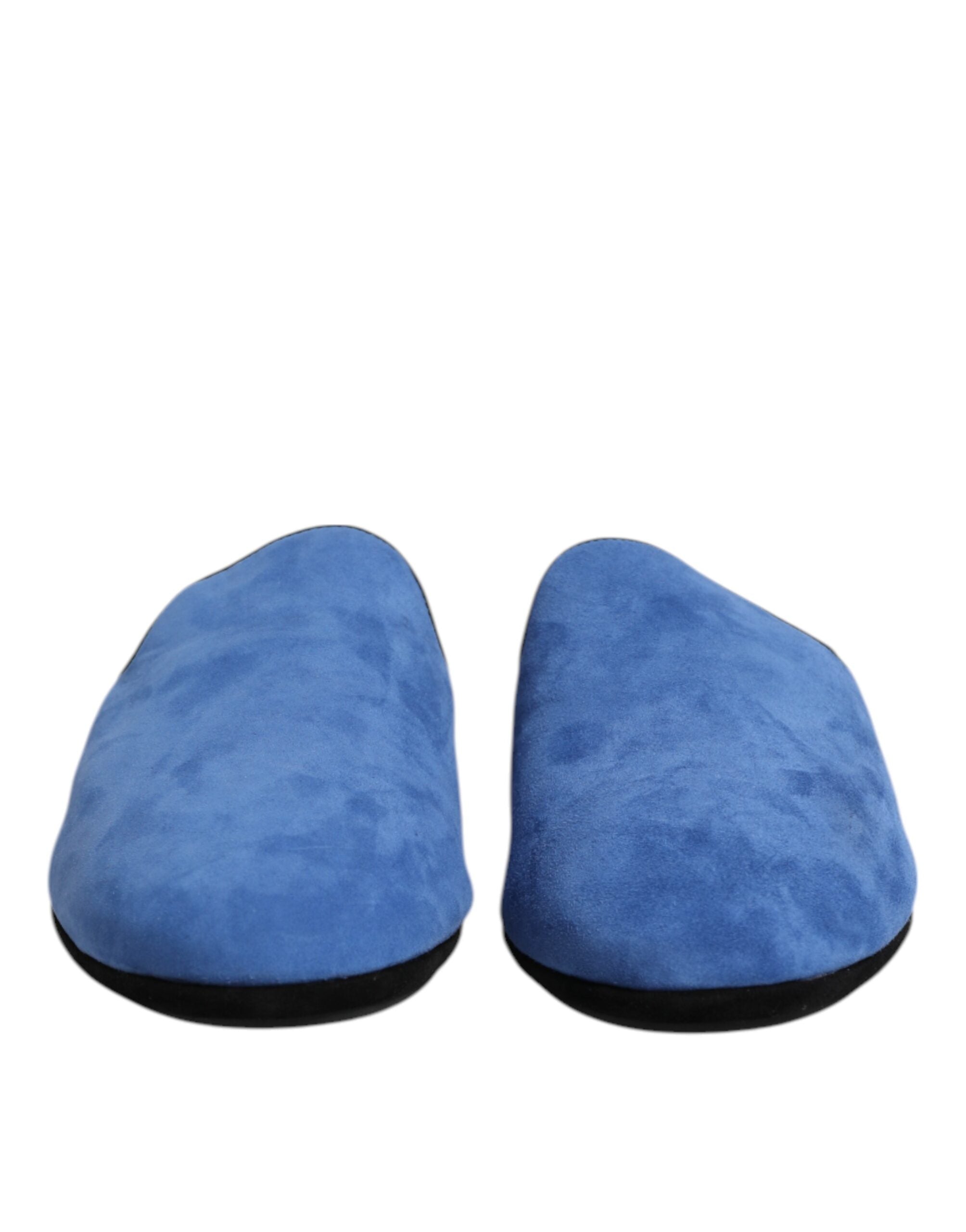 Dolce &amp; Gabbana Blue Suede Goat Slides Flat Slipper Shoes