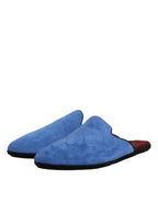 Dolce &amp; Gabbana Blue Suede Goat Slides Flat Slipper Shoes