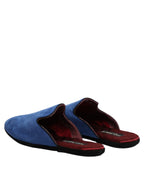 Dolce &amp; Gabbana Blue Suede Goat Slides Flat Slipper Shoes
