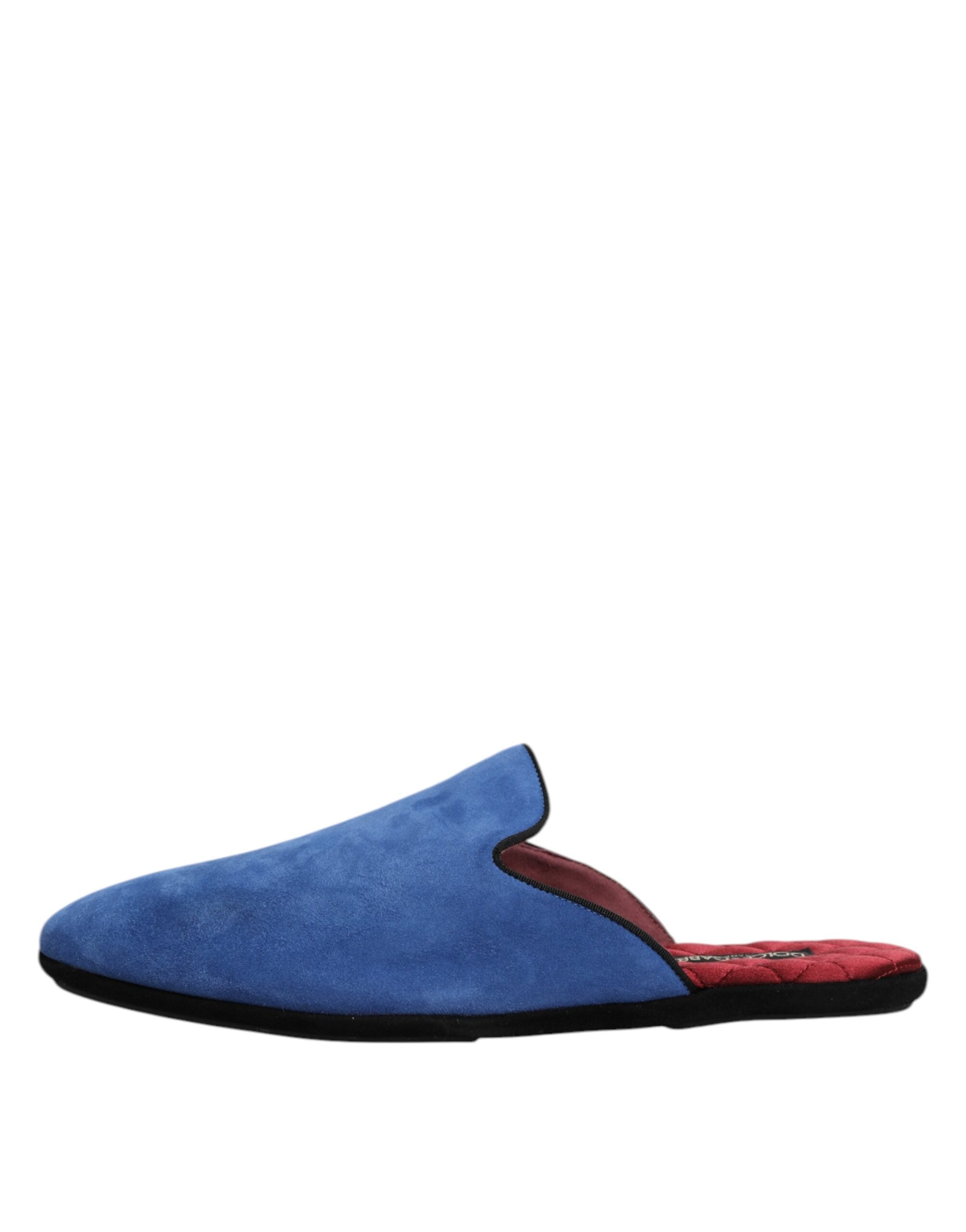 Dolce &amp; Gabbana Blue Suede Goat Slides Flat Slipper Shoes