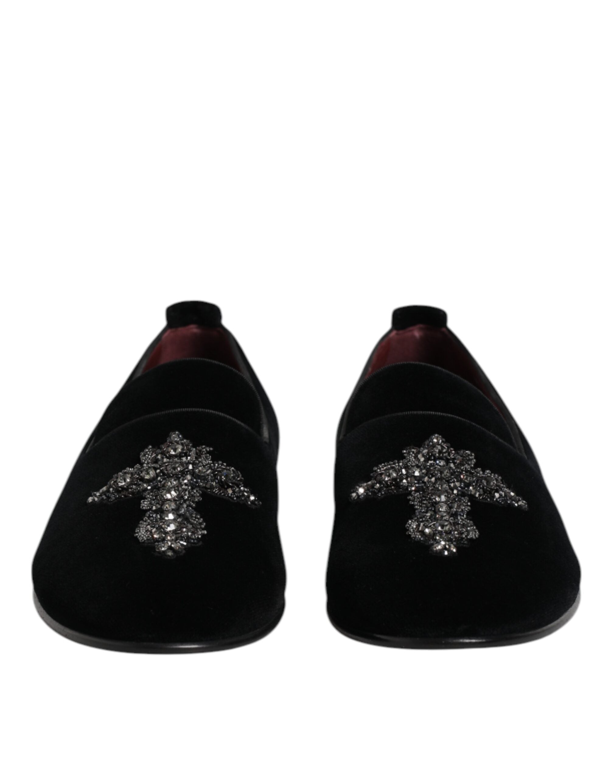 Dolce &amp; Gabbana Black Velvet Embellished Loafer Slip On Shoes