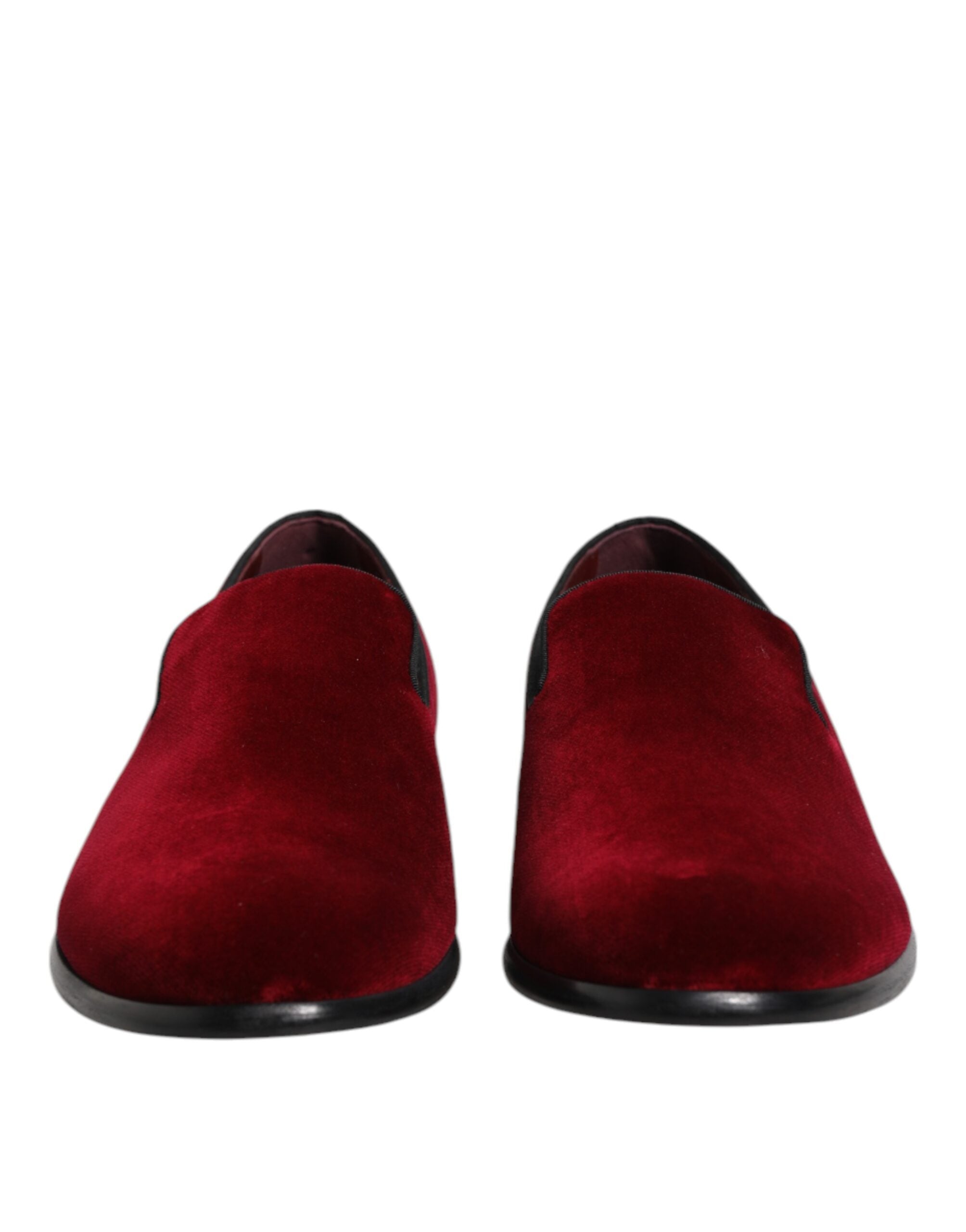 Dolce &amp; Gabbana Red Cotton Velvet Slip On Loafers Formal Shoes