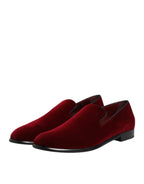 Dolce &amp; Gabbana Red Cotton Velvet Slip On Loafers Formal Shoes