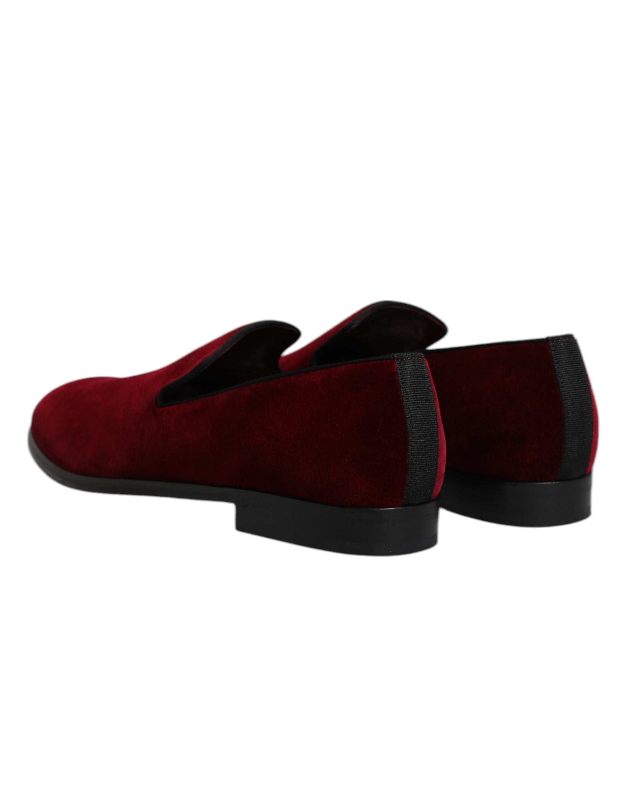 Dolce &amp; Gabbana Red Cotton Velvet Slip On Loafers Formal Shoes