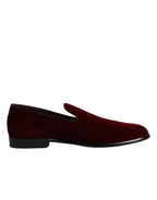 Dolce &amp; Gabbana Red Cotton Velvet Slip On Loafers Formal Shoes