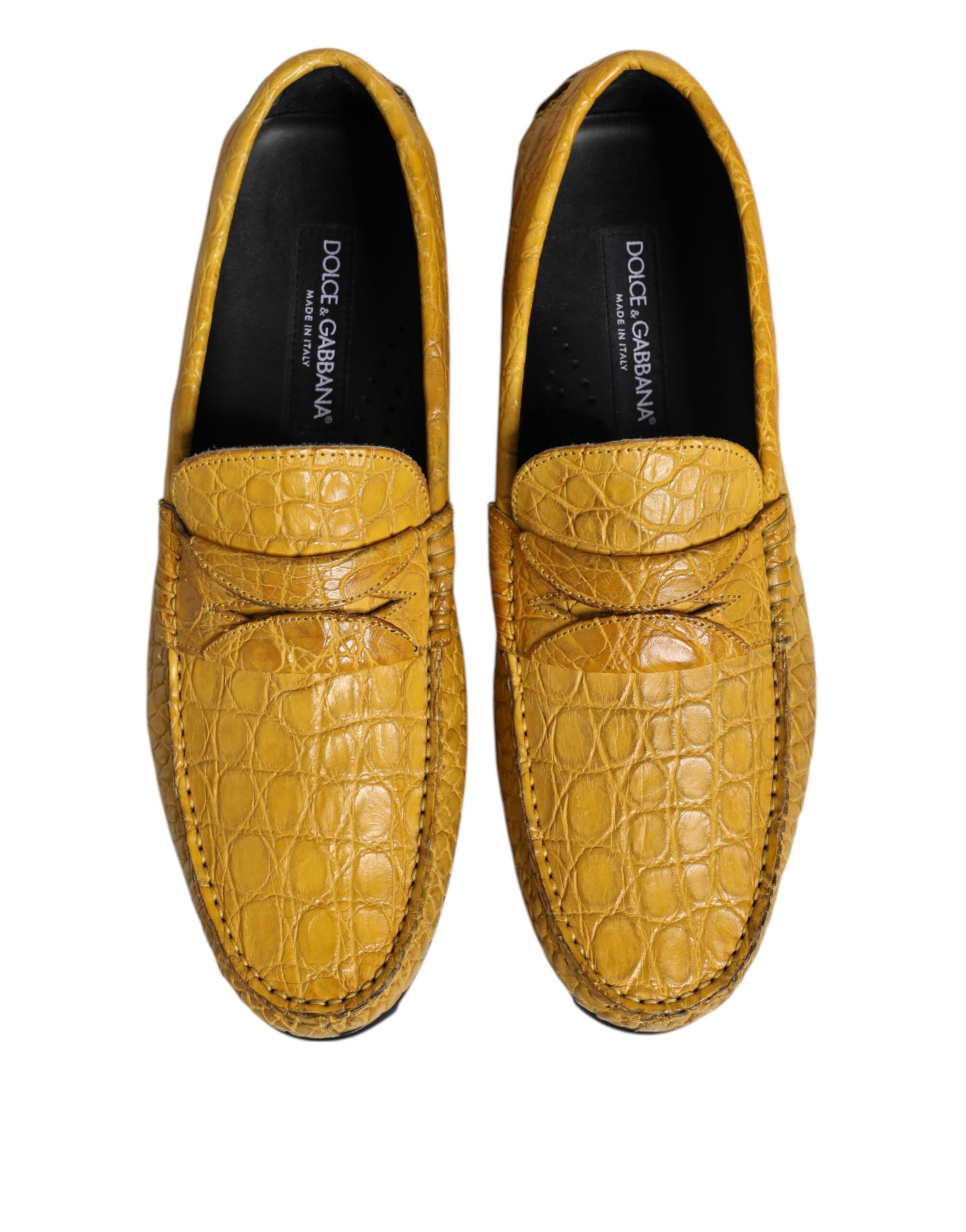 Dolce &amp; Gabbana Yellow Exotic Leather Loafers Slip On Shoes