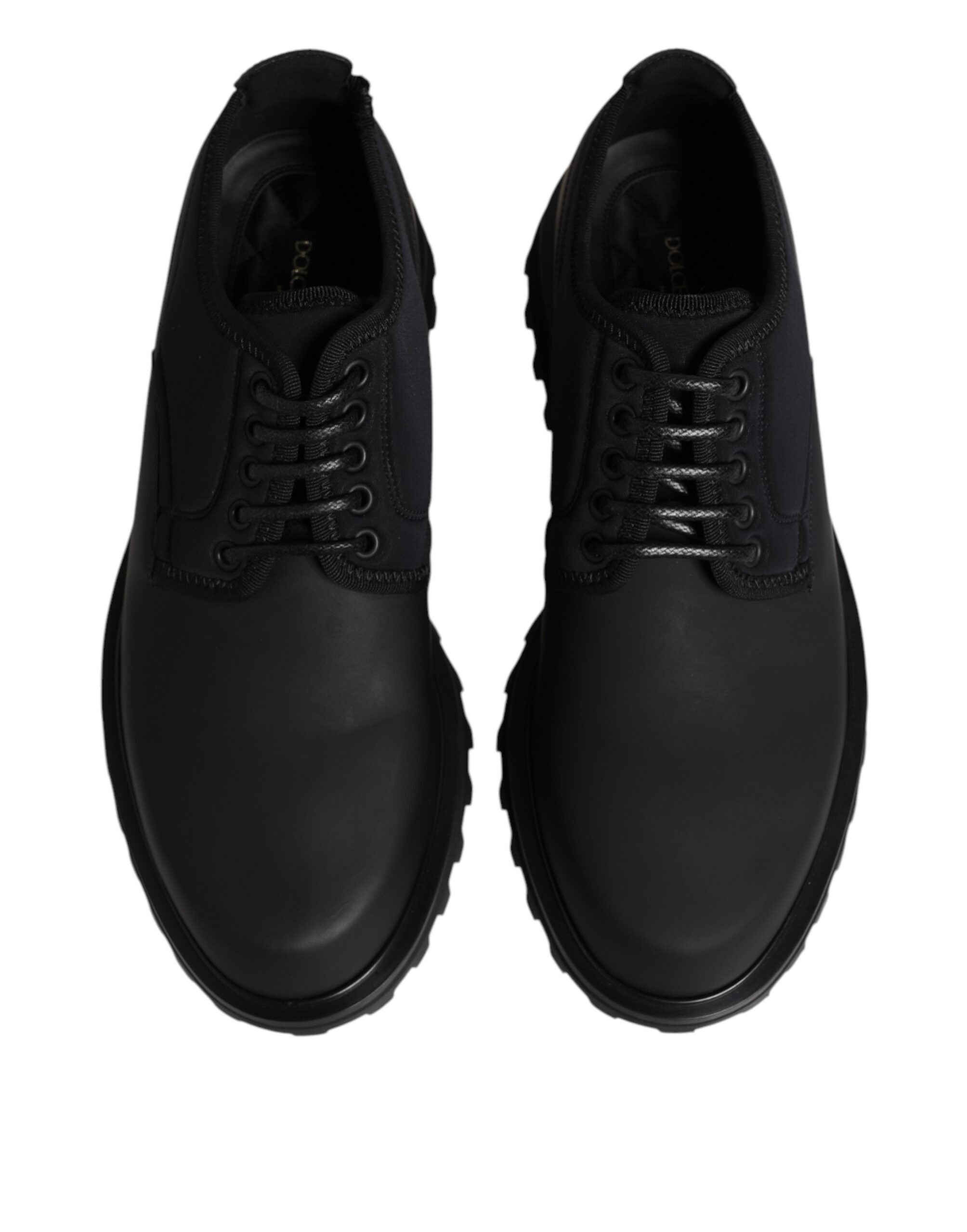 Dolce &amp; Gabbana Black Leather Lace Up Trekking Dress Shoes