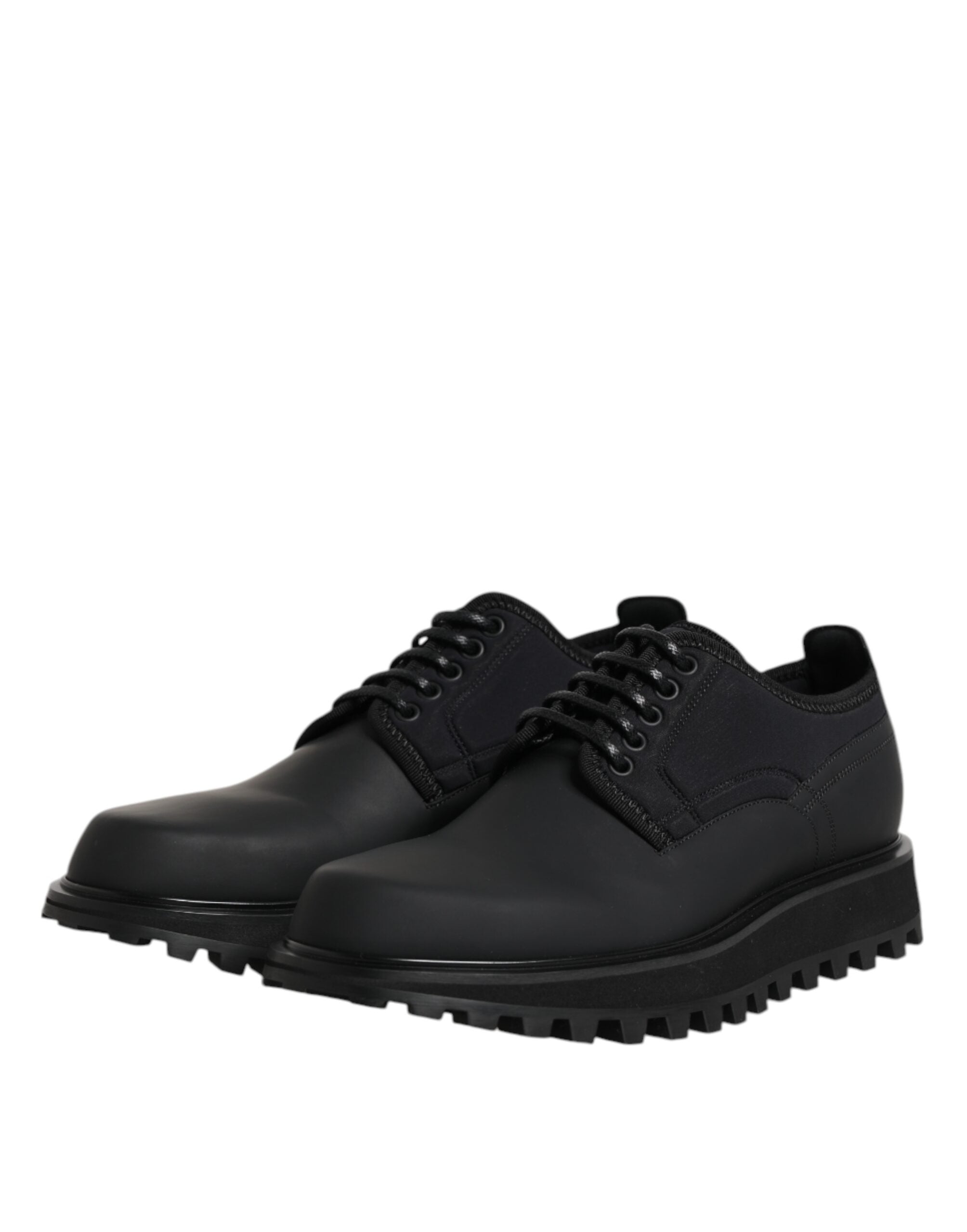 Dolce &amp; Gabbana Black Leather Lace Up Trekking Dress Shoes