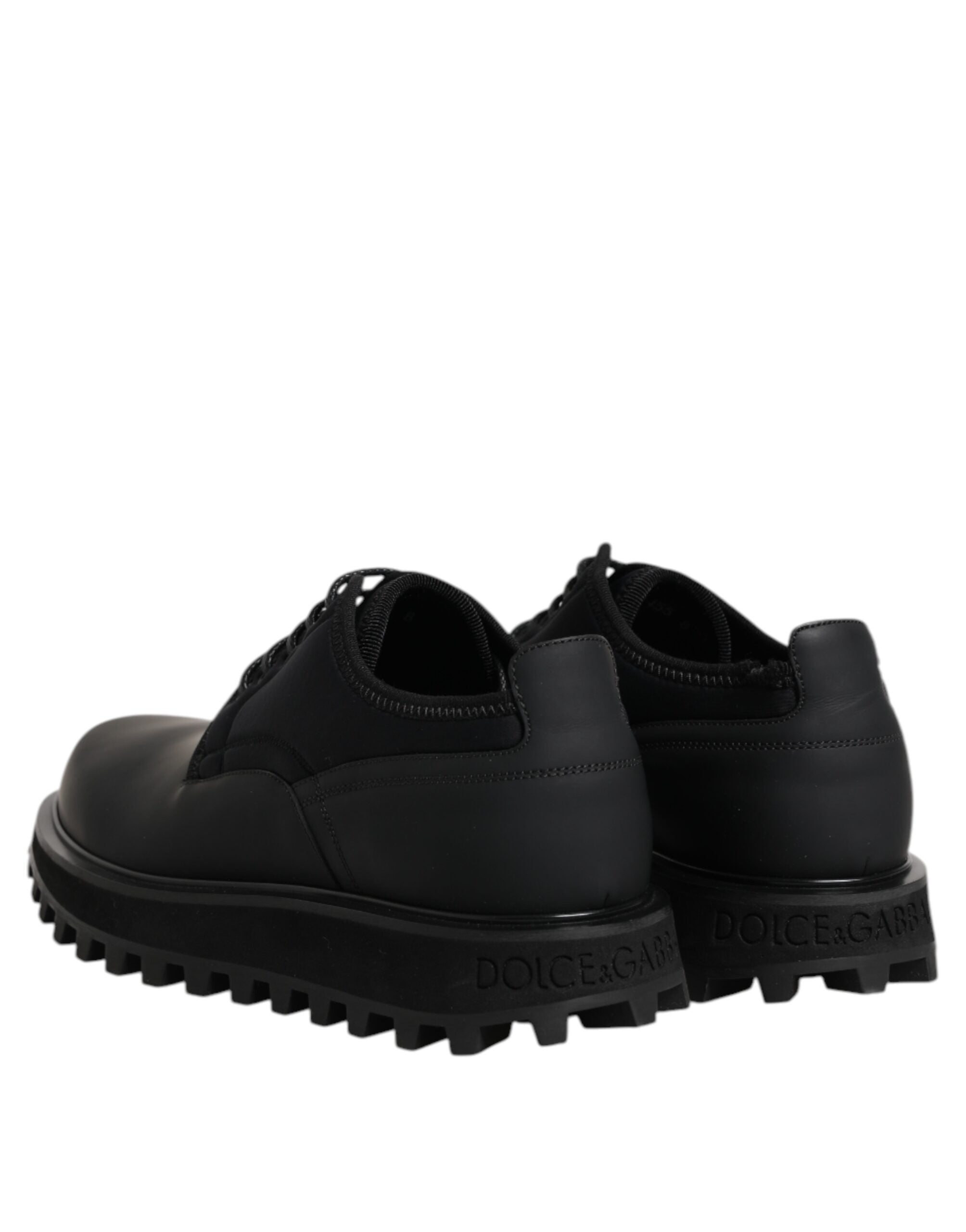 Dolce &amp; Gabbana Black Leather Lace Up Trekking Dress Shoes