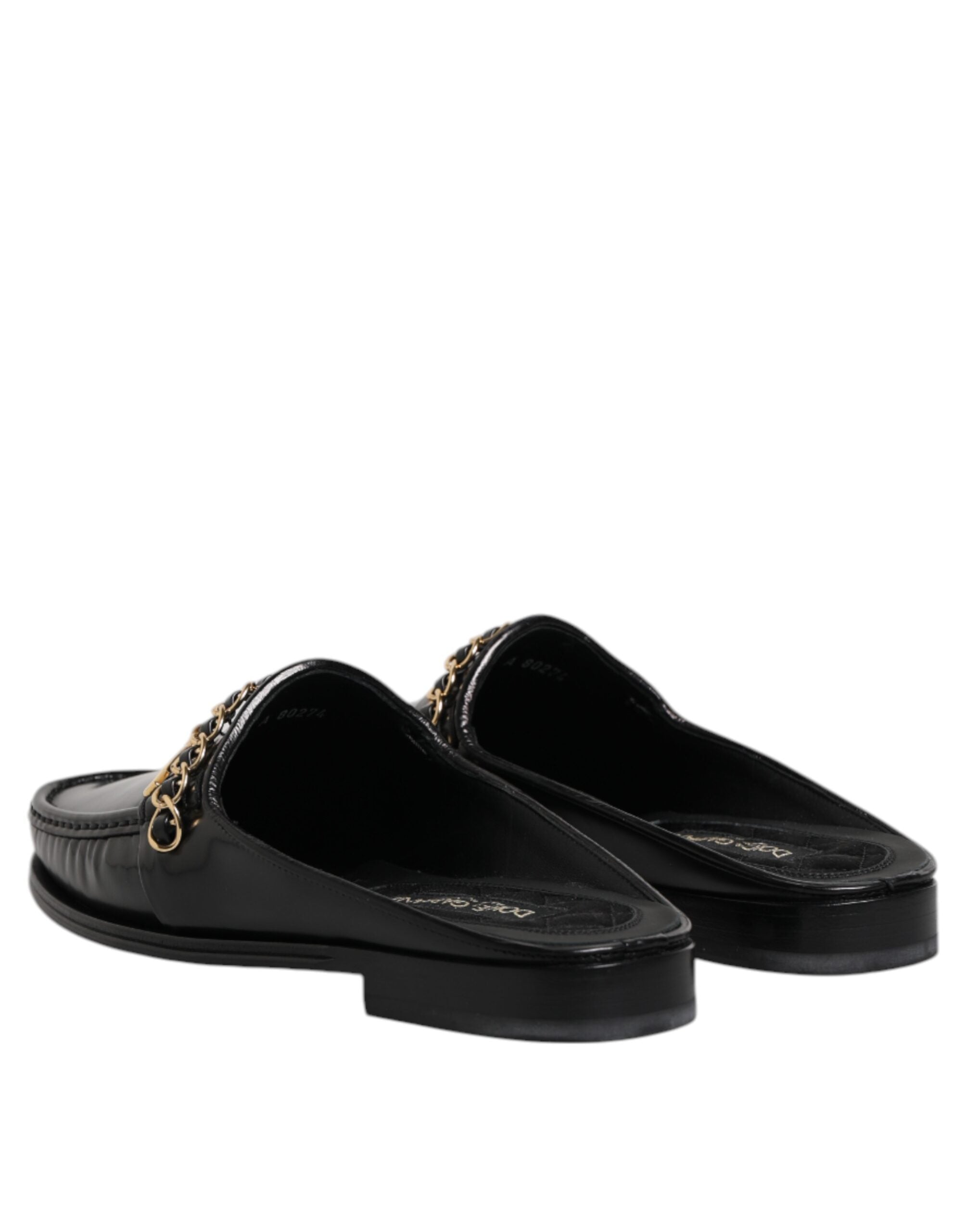 Dolce &amp; Gabbana Black Leather DG Chain Embellished Sandals Shoes