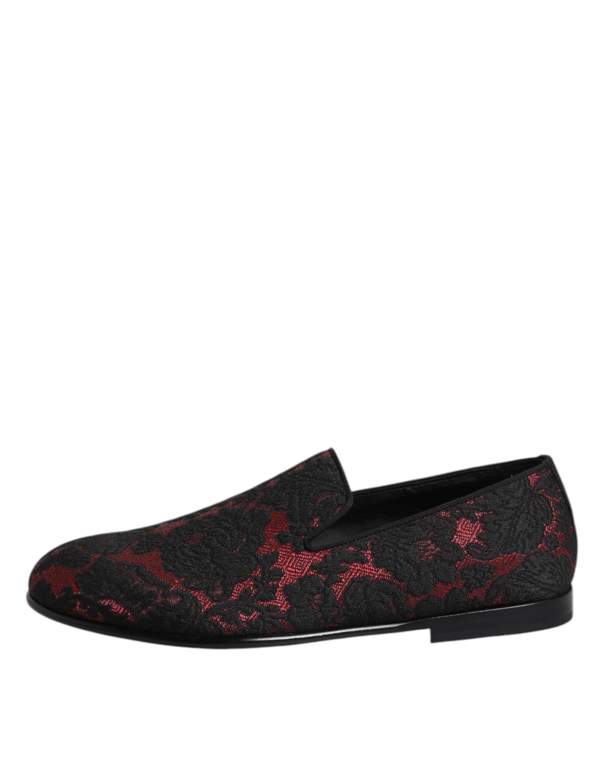 Dolce &amp; Gabbana Red Black Jacquard Slip On Men Loafers Shoes