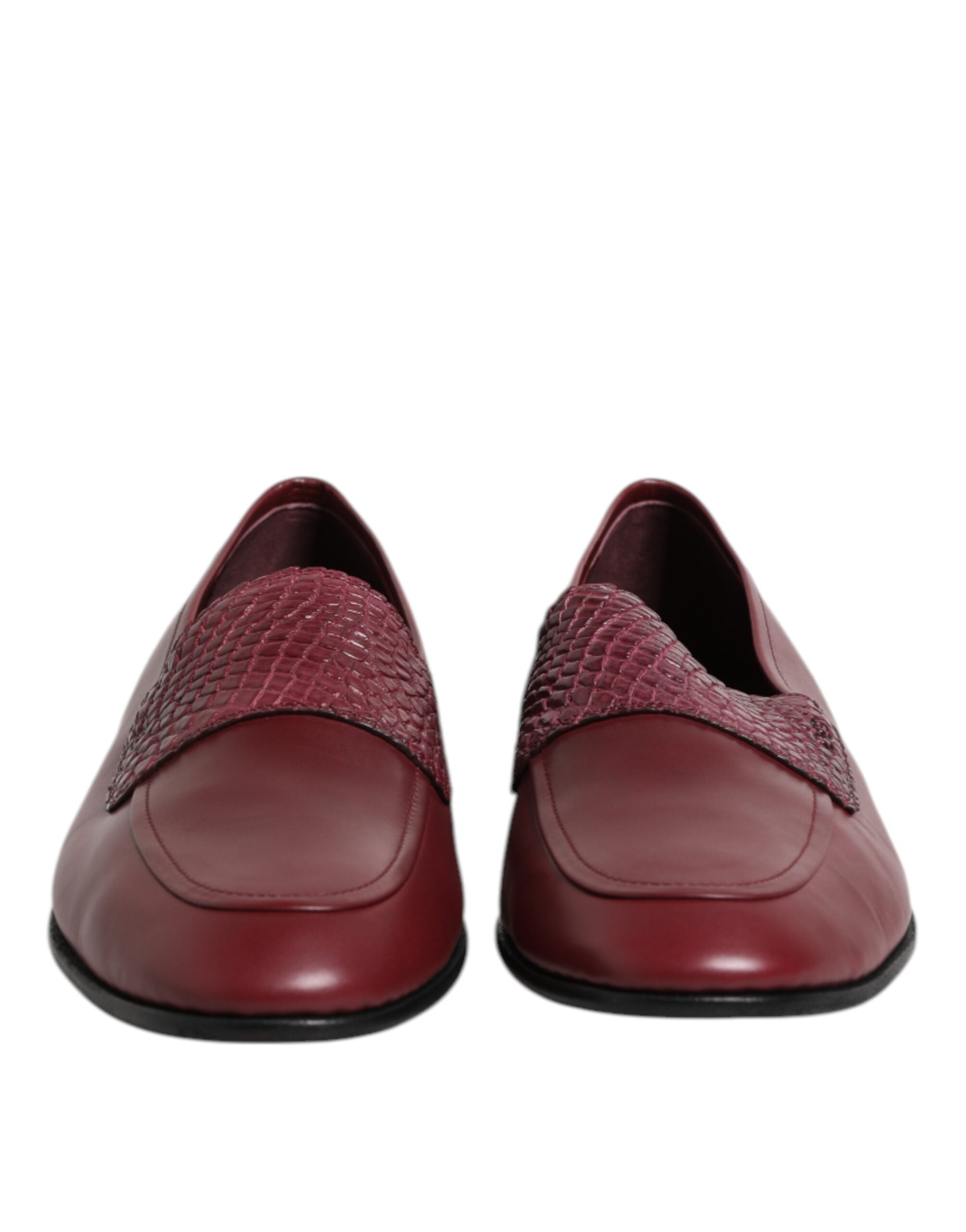 Dolce &amp; Gabbana Burgundy Calfskin Leather Formal Slip On Shoes