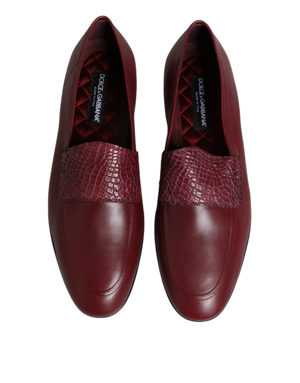 Dolce &amp; Gabbana Burgundy Calfskin Leather Formal Slip On Shoes