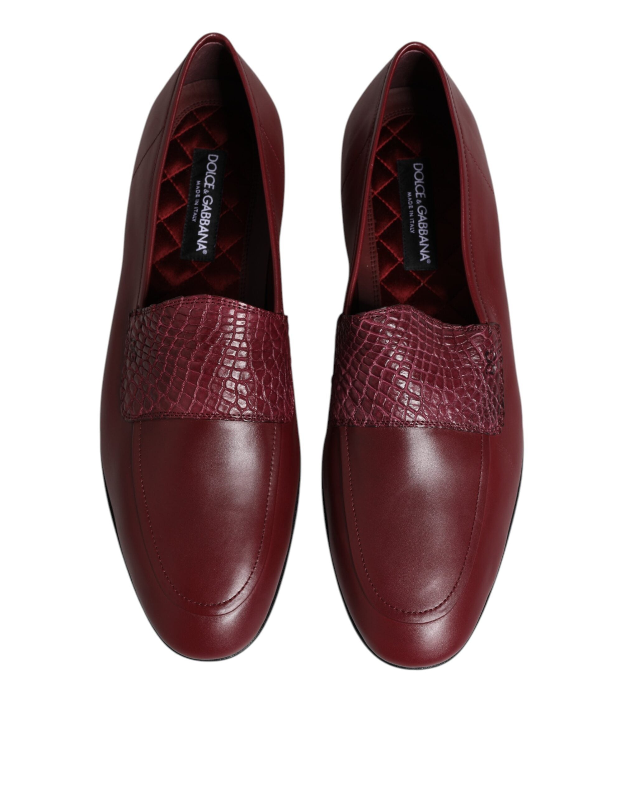 Dolce &amp; Gabbana Burgundy Calfskin Leather Formal Slip On Shoes