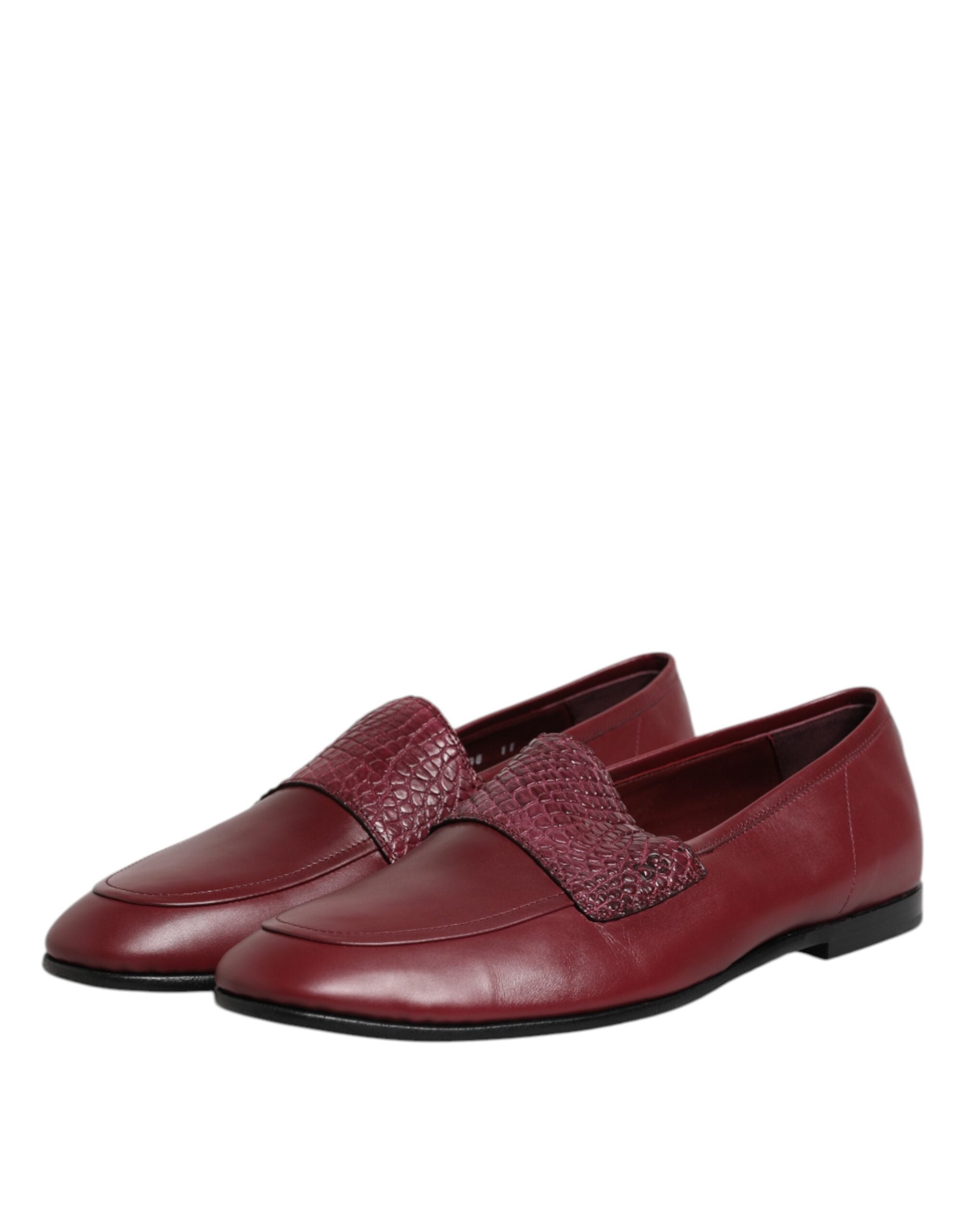 Dolce &amp; Gabbana Burgundy Calfskin Leather Formal Slip On Shoes