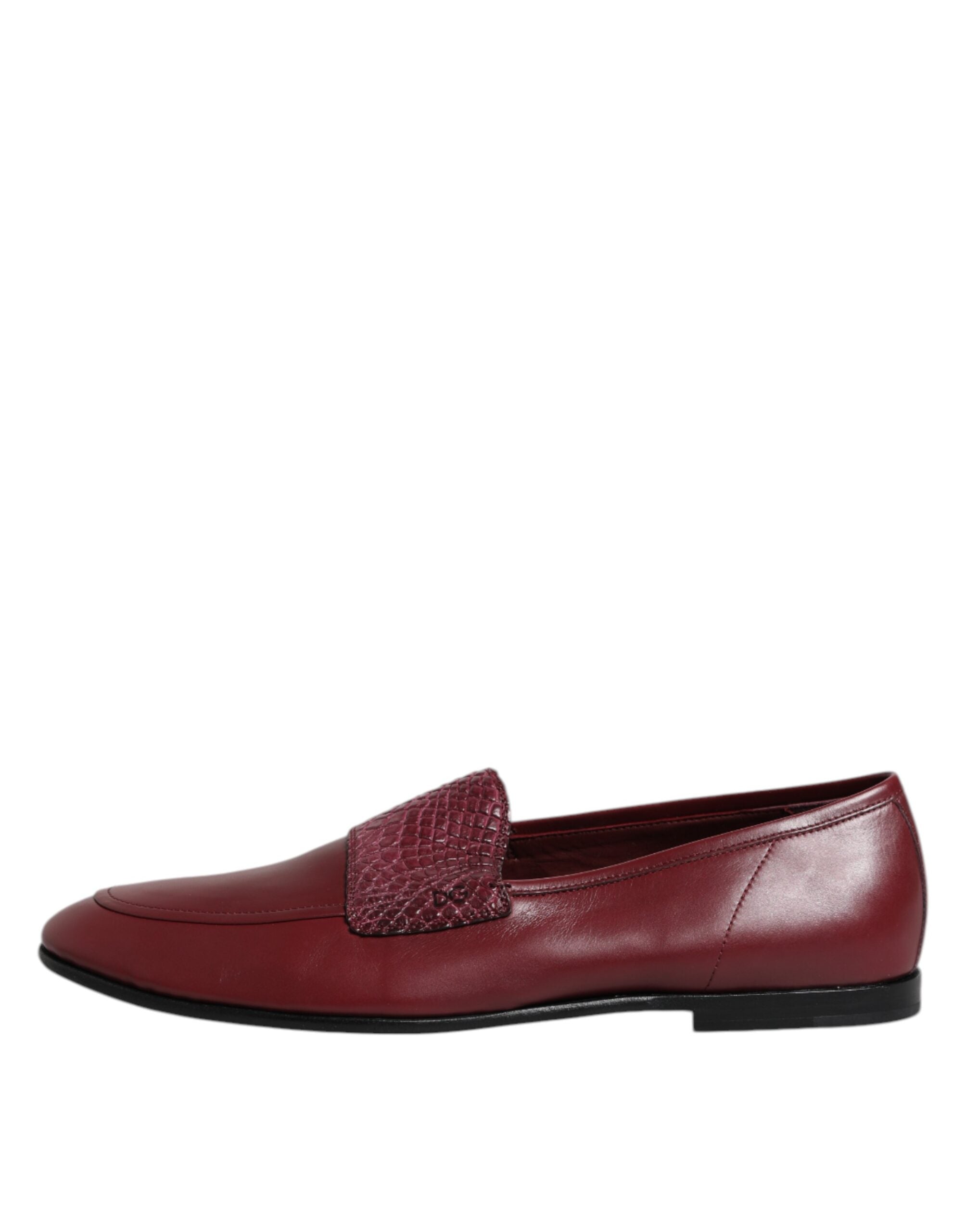 Dolce &amp; Gabbana Burgundy Calfskin Leather Formal Slip On Shoes
