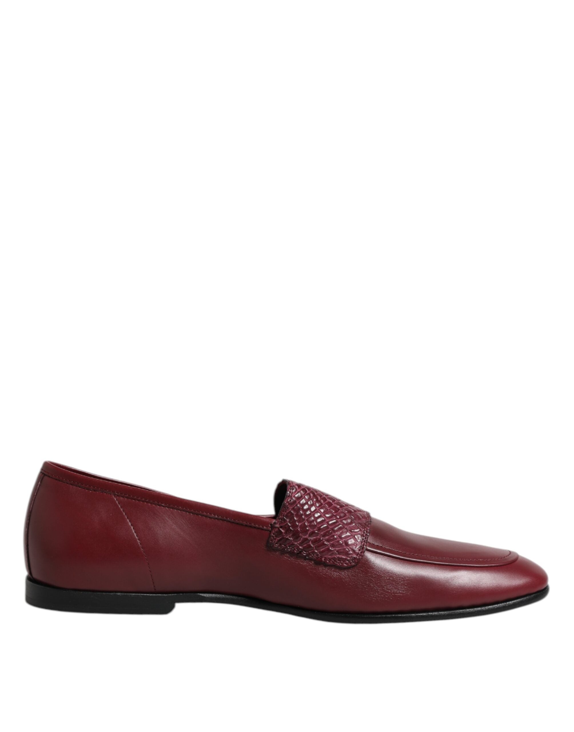 Dolce &amp; Gabbana Burgundy Calfskin Leather Formal Slip On Shoes