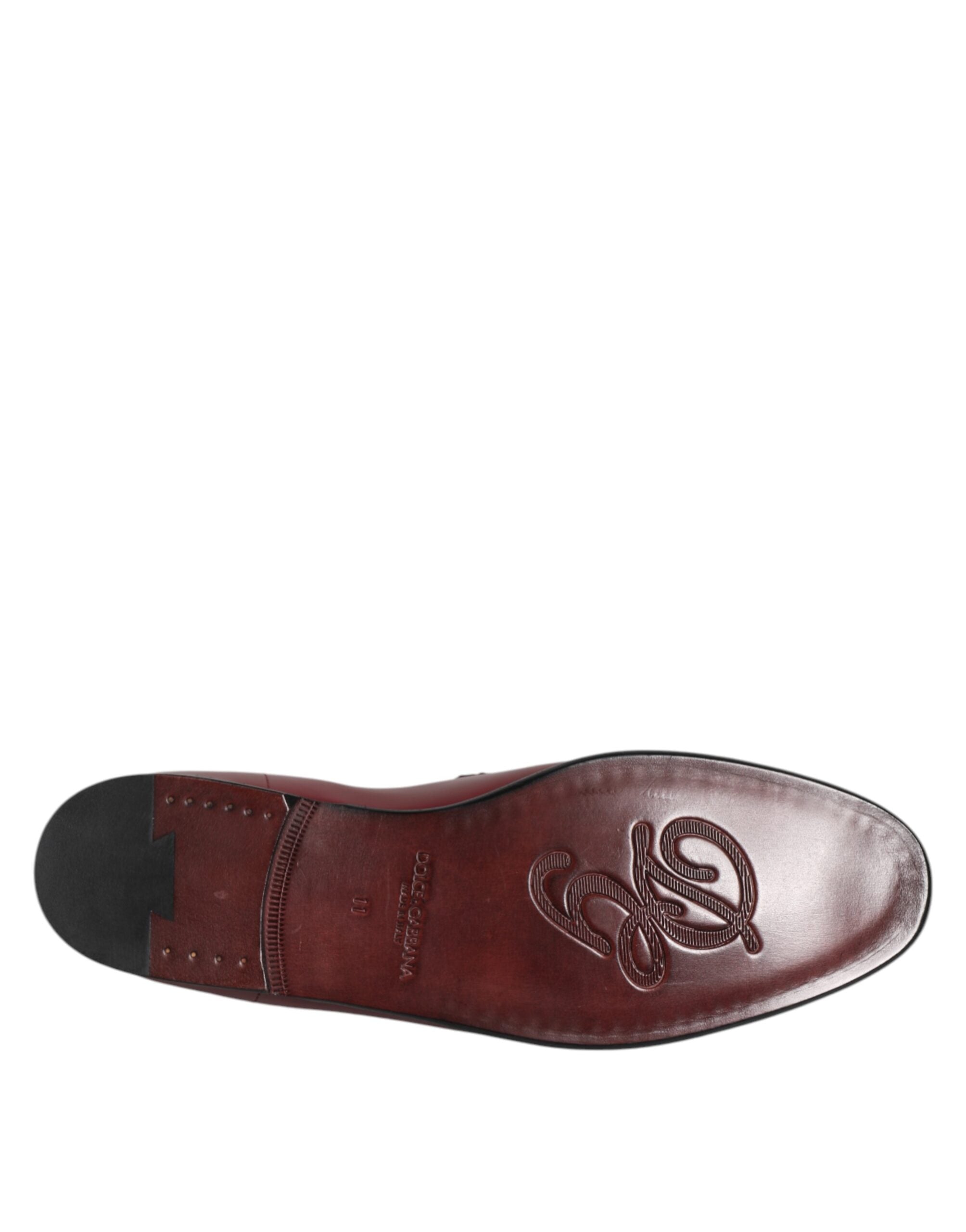 Dolce &amp; Gabbana Burgundy Calfskin Leather Formal Slip On Shoes
