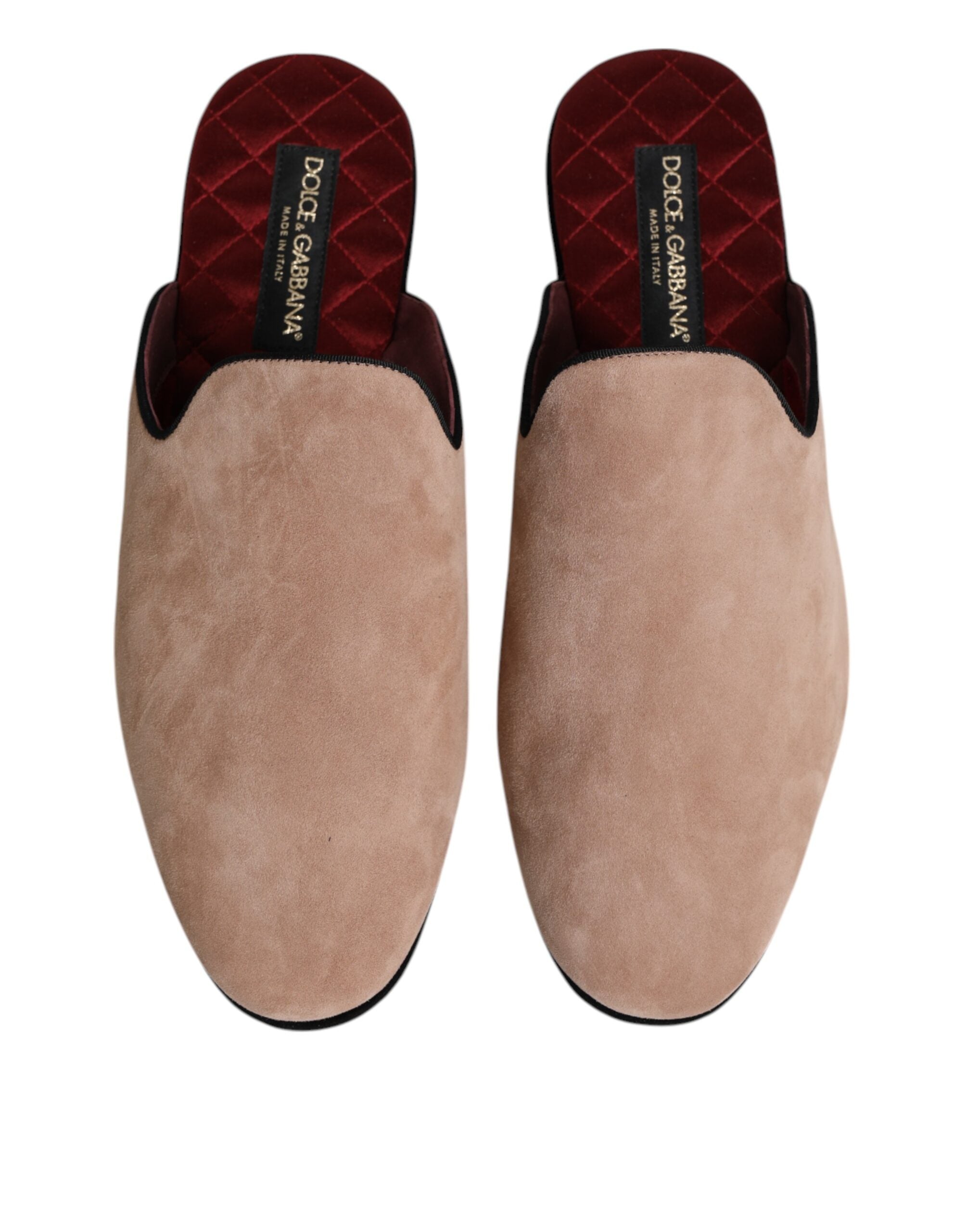 Dolce &amp; Gabbana Beige Goat Suede Slides Flat Slipper Shoes