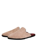 Dolce &amp; Gabbana Beige Goat Suede Slides Flat Slipper Shoes