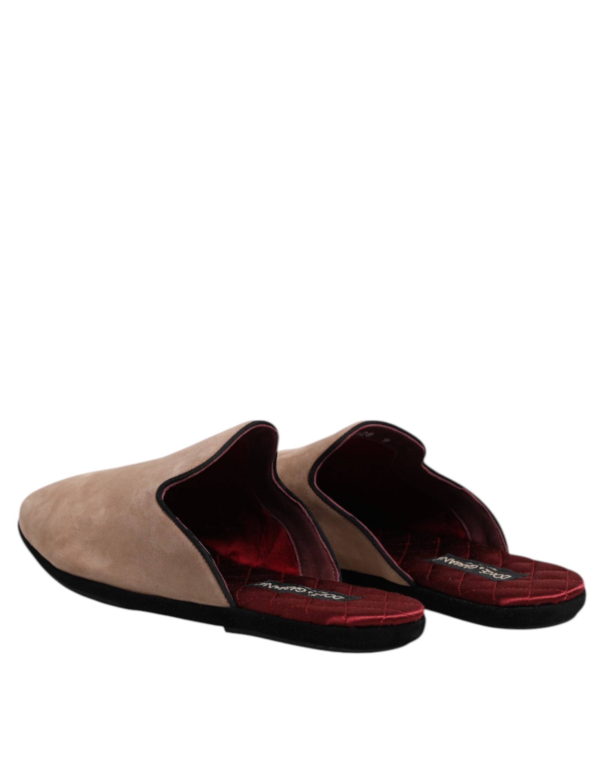 Dolce &amp; Gabbana Beige Goat Suede Slides Flat Slipper Shoes