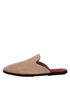 Dolce &amp; Gabbana Beige Goat Suede Slides Flat Slipper Shoes