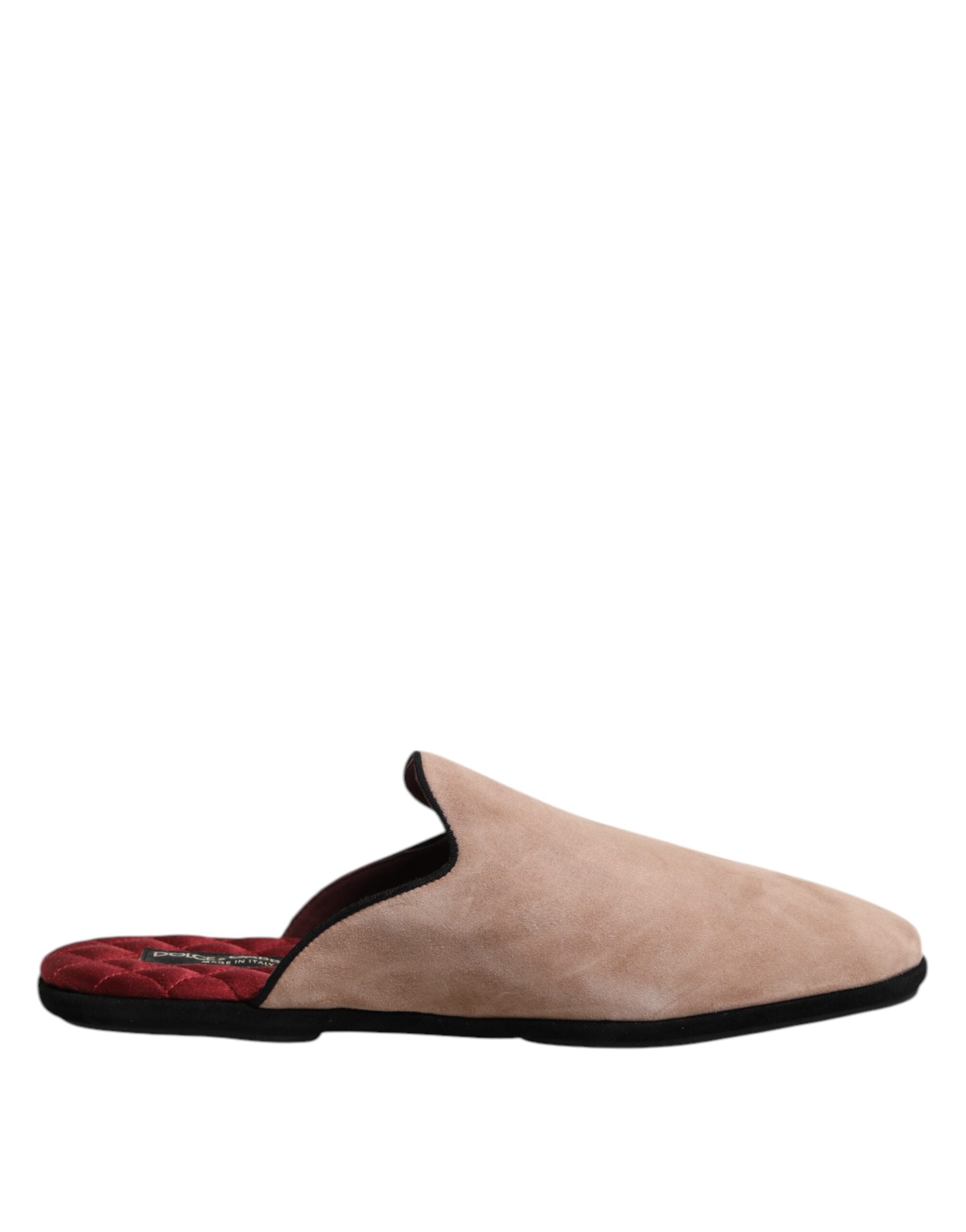 Dolce &amp; Gabbana Beige Goat Suede Slides Flat Slipper Shoes