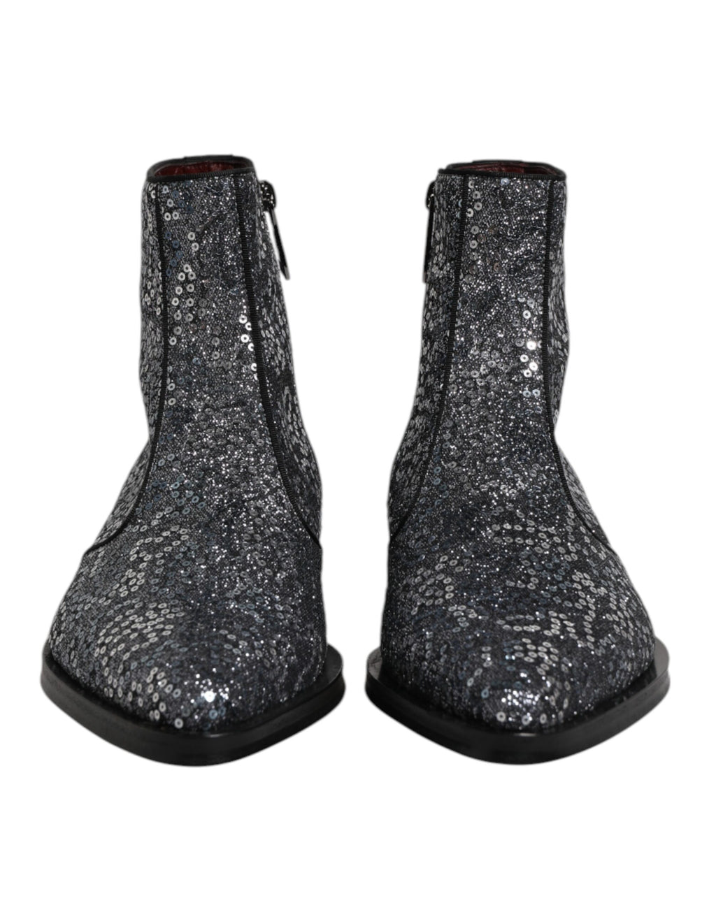 Dolce &amp; Gabbana Dark Gray Cotton Sequined Chelsea Boots Shoes