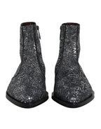 Dolce &amp; Gabbana Dark Gray Cotton Sequined Chelsea Boots Shoes