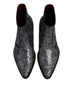 Dolce &amp; Gabbana Dark Gray Cotton Sequined Chelsea Boots Shoes