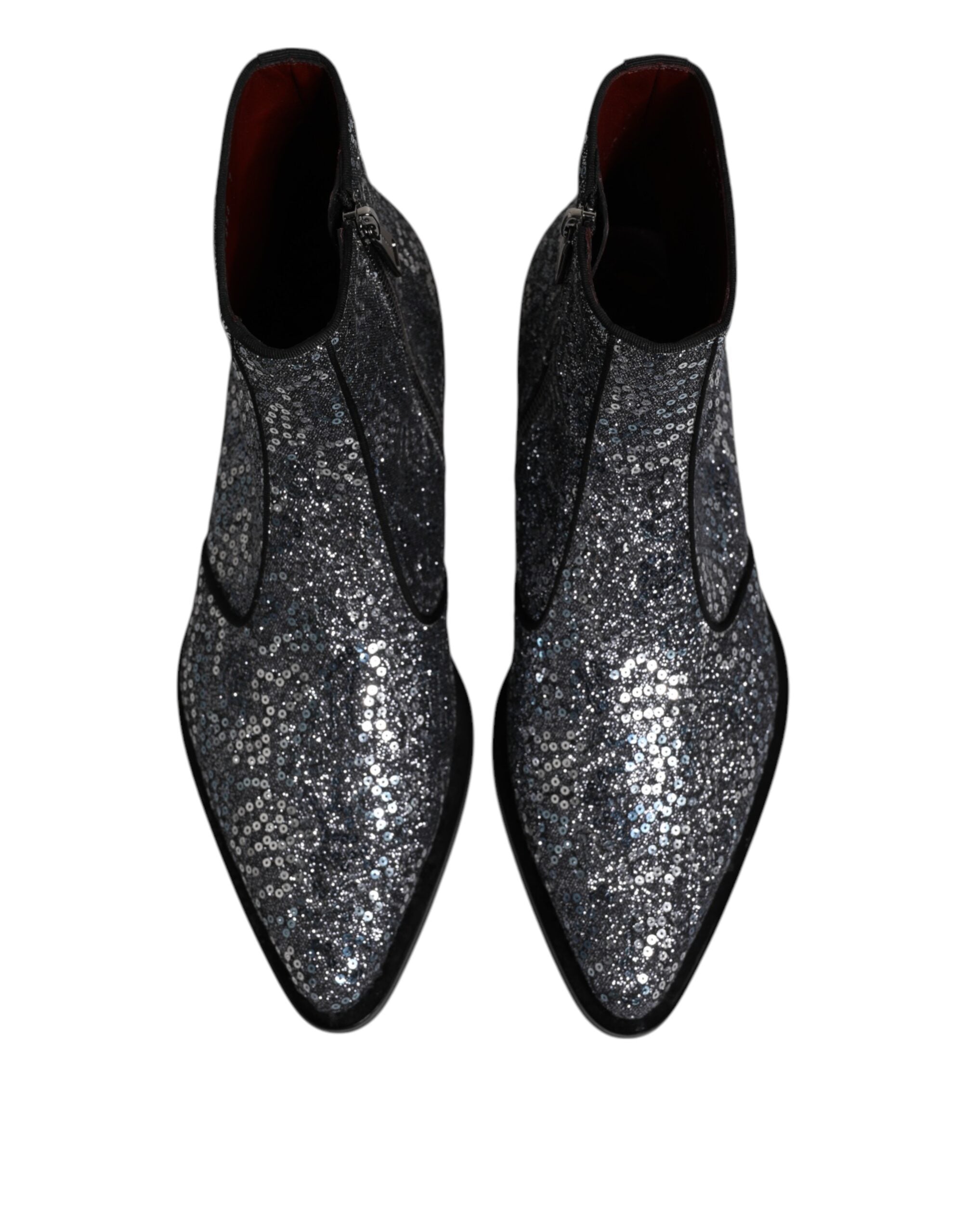 Dolce &amp; Gabbana Dark Gray Cotton Sequined Chelsea Boots Shoes