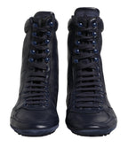 Dolce &amp; Gabbana Dark Blue Leather KING High Top Sneakers Shoes