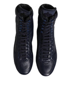 Dolce &amp; Gabbana Dark Blue Leather KING High Top Sneakers Shoes