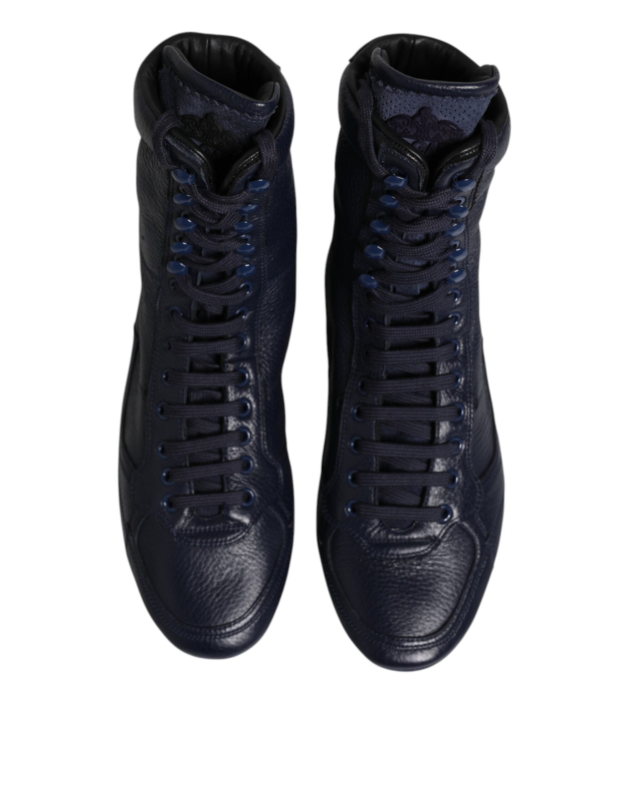 Dolce &amp; Gabbana Dark Blue Leather KING High Top Sneakers Shoes