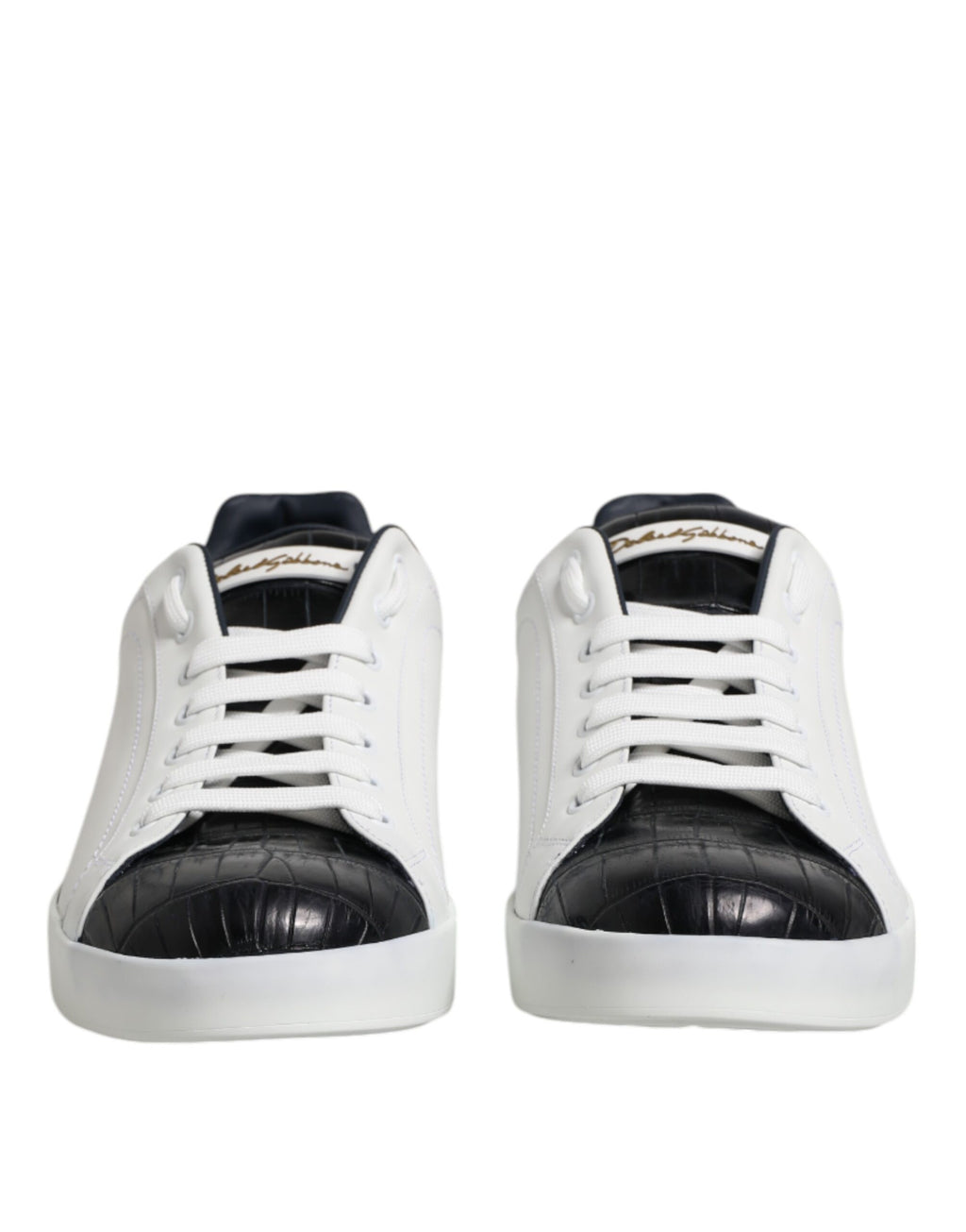 Dolce &amp; Gabbana White Black Leather Portofino Sneaker Shoes