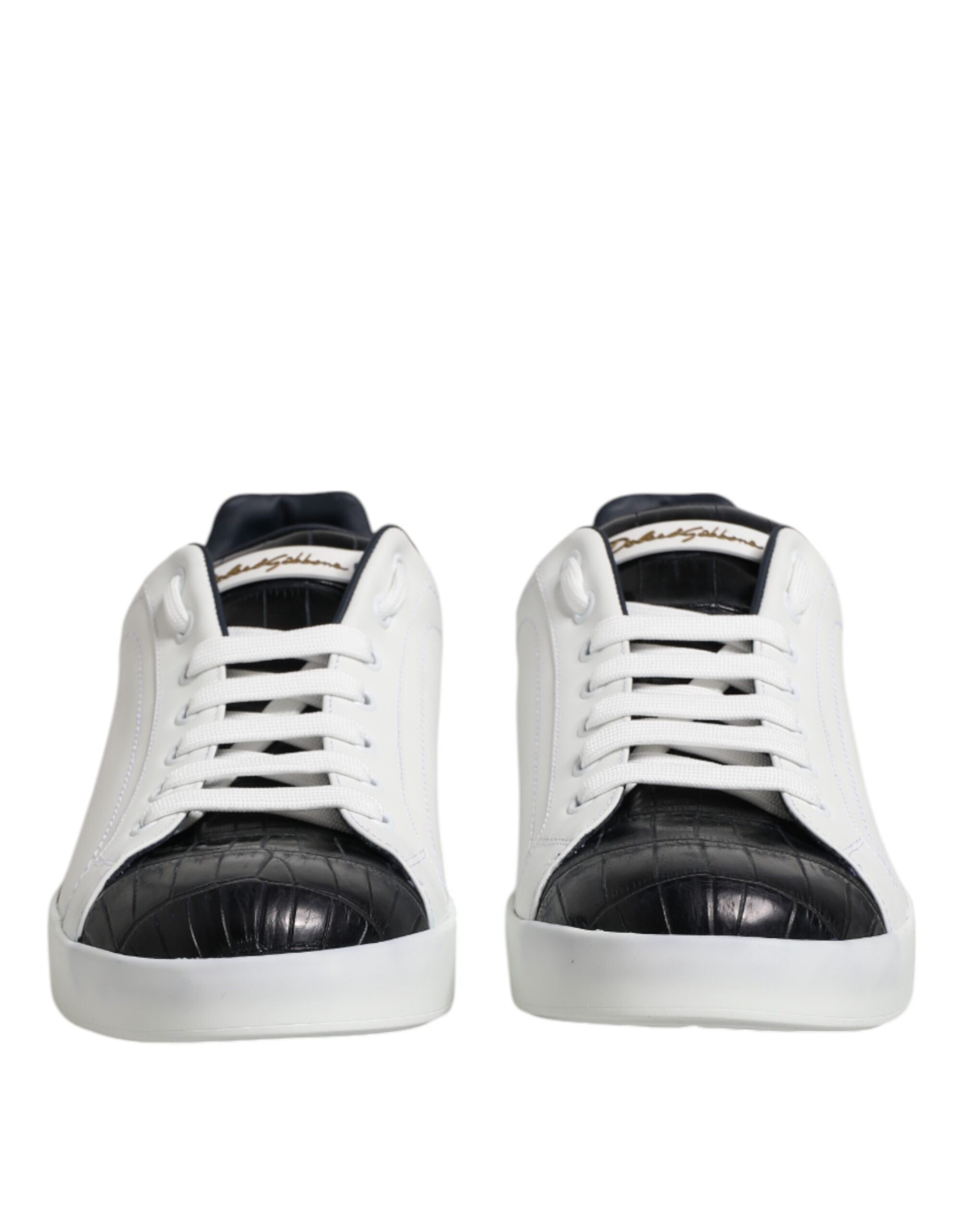 Dolce &amp; Gabbana White Black Leather Portofino Sneaker Shoes
