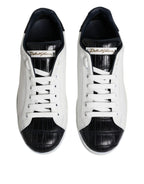 Dolce &amp; Gabbana White Black Leather Portofino Sneaker Shoes